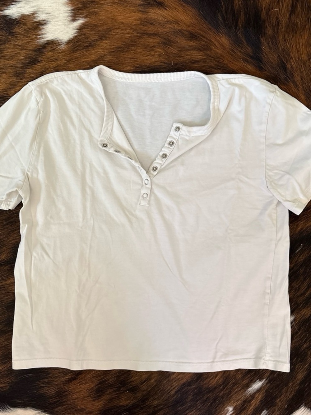 Zara White Short Sleeve Henley Tee